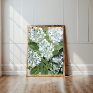 Hydrangea Art Print: Modern Green Botanical Floral Canvas