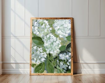 Hydrangea Art Print: Modern Green Botanical Floral Canvas