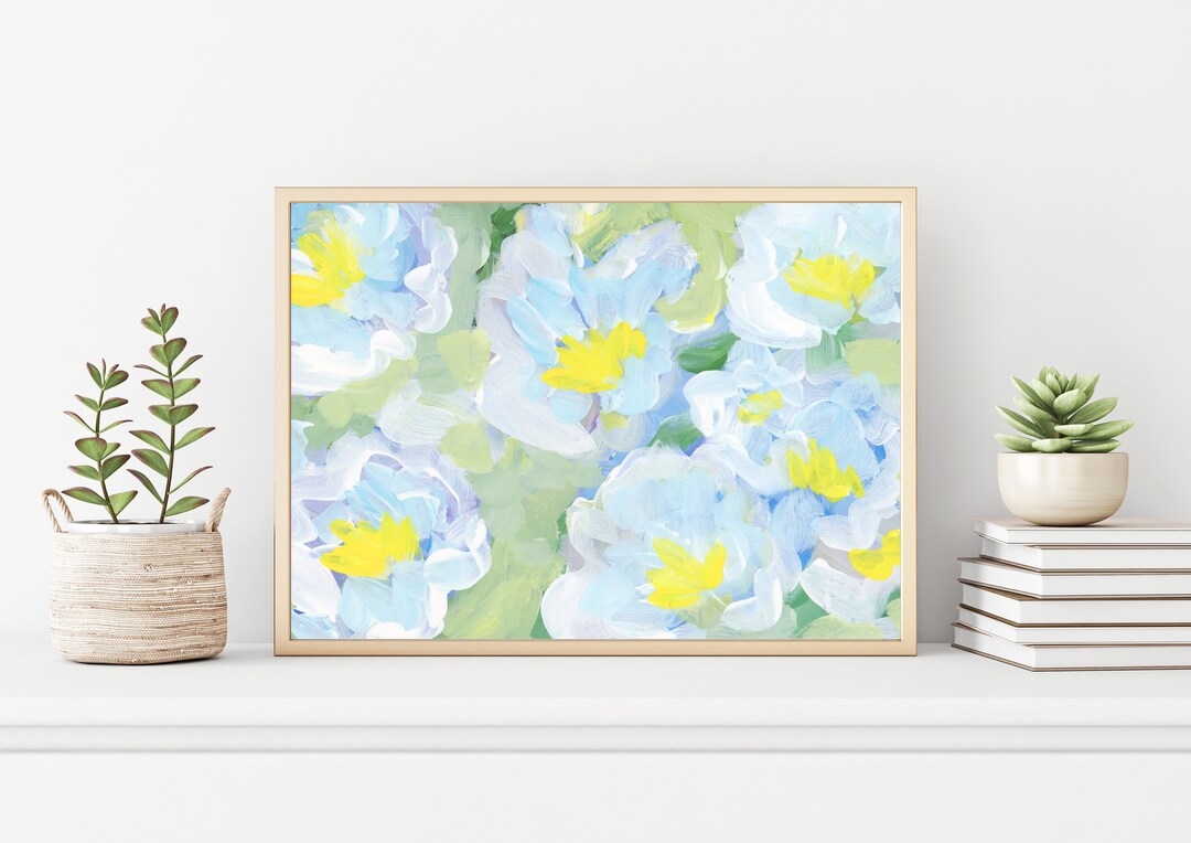 Abstract Floral Wall Art Print: Blue & Green Botanical Decor - Etsy