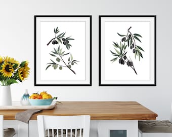 Wall Art Set of 3 - Watercolor Print - Watercolor Art - Watercolor Painting - Leaf Prints - Olive Branch - Leaves Prints - Wall Art Prints