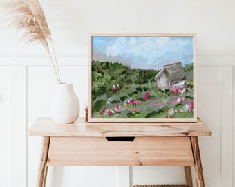 Modern House Painting Print - Mountain Painting Print - Landscape Oil Painting - Large Landscape Painting - Wall Art Decor - Landscape Art