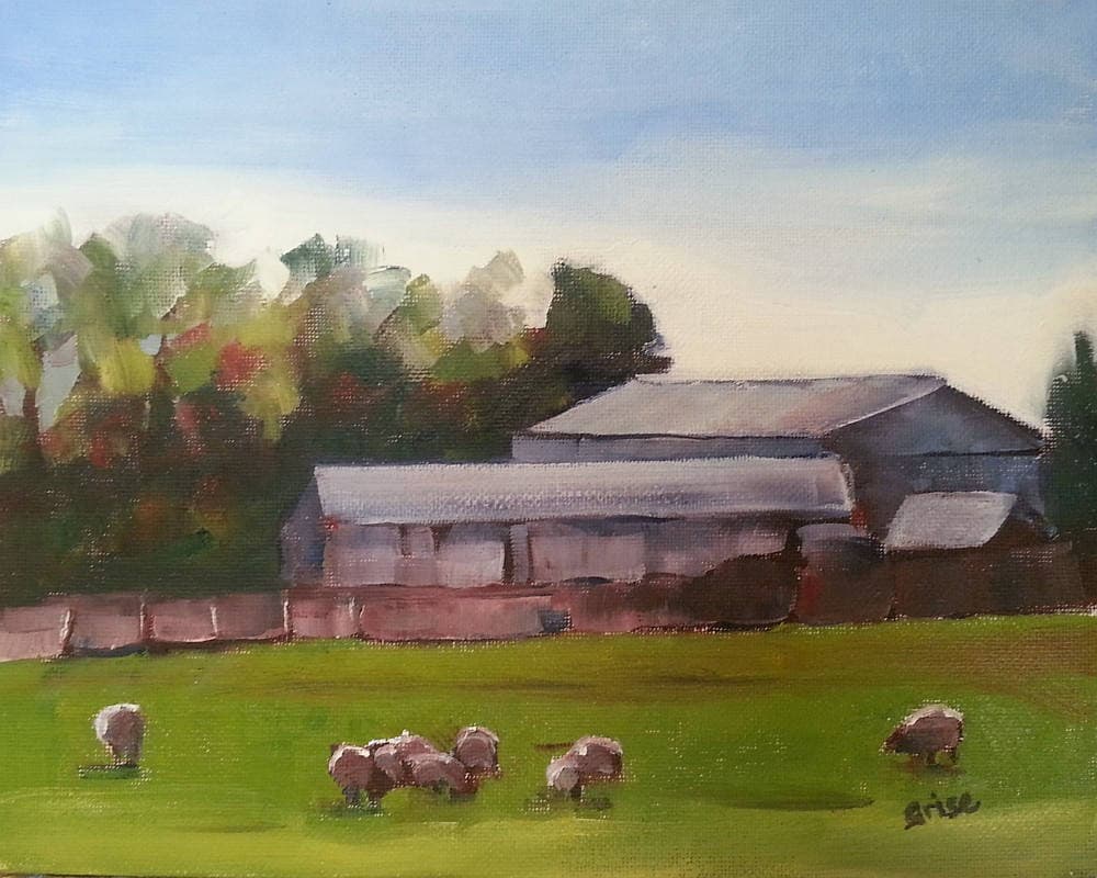 Small Art - Grazing Sheep 10x8 - Oil Painting