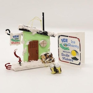Ice Fishing - "Ice Shanty" Decoration - Artist Signed - Ornament & Magnet - Unique Handmade Original Design
