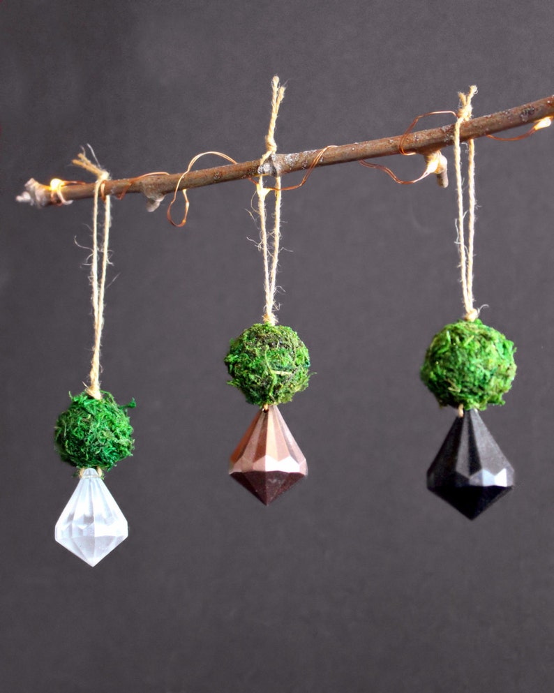 New Years luck charm moss ornament hanging decor eco holiday wedding decor rose gold decor Moss /& Gem Rose Gold Ornament window charm