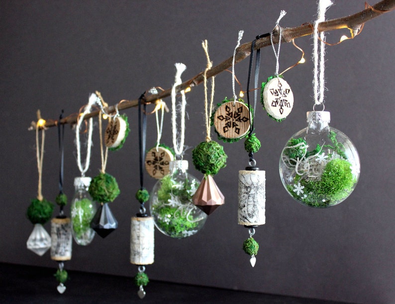 New Years luck charm moss ornament hanging decor eco holiday wedding decor rose gold decor Moss /& Gem Rose Gold Ornament window charm