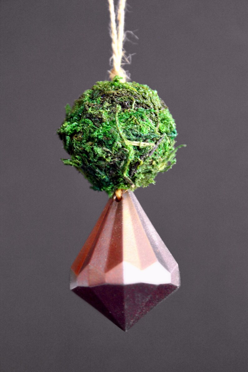 New Years luck charm moss ornament hanging decor eco holiday wedding decor rose gold decor Moss /& Gem Rose Gold Ornament window charm