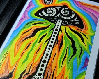 Midsummer's Shroom, Original Drawing, Framed