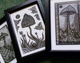 Set of Three Framed Mushrooms