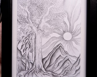 Mountain Journey, Framed Original Drawing