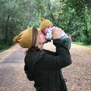Mommy & Me Beanie Set, Small Stitch with Pom pom