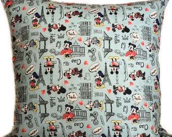 MICKEY & MINNIE Pillow Cover, Disney Pillows, Travel Pillows, Foreign Language Pillow, Invisible Zipper, Made in USA