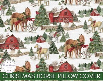 READY TO SHIP! Christmas Horses Pillow, Christmas Pillow, Holiday Pillow, Holiday Pillow Cover, Horse Pillow, Christmas Decorations