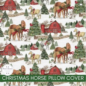 READY TO SHIP Christmas Horses Pillow, Christmas Pillow, Holiday Pillow, Holiday Pillow Cover, Horse Pillow, Christmas Decorations image 1