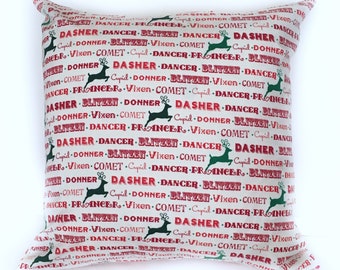 READY TO SHIP! Reindeer Names Pillow Cover, Christmas Pillow Cover, Holiday Decor, Invisible Zipper, 16x16, Easy to Put on and Remove