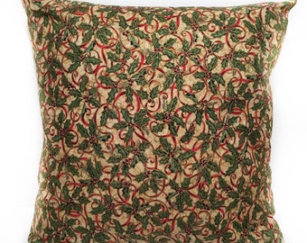 READY TO SHIP! Christmas Pillow Cover, Holiday Throw Pillow, Holiday Pillows, Holly Pillow Cover, Christmas Decorations, Holiday Decor