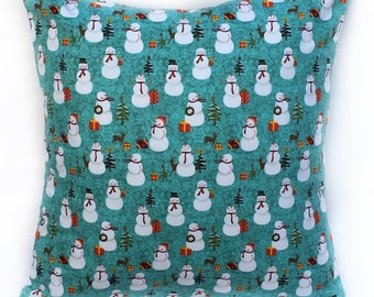 READY TO SHIP! Snowman Pillow Cover, Christmas Pillow Cover, Holiday Decorations, Snowman Turquoise Pillow,  Pillow Cover w/Invisible Zipper