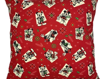 DISNEY CHRISTMAS Pillow Cover, Mickey & Minnie Holiday Pillow Cover, Holiday Pillow Cover, Invisible Zipper, Made in USA