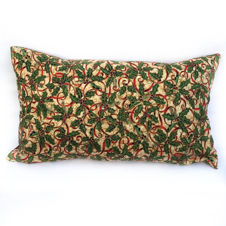 READY TO SHIP Christmas Pillow Cover, Holiday Throw Pillow, Holiday Pillows, Holly Pillow Cover, Christmas Decorations, Holiday Decor image 2