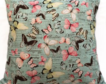 BUTTERFLY Throw Pillow Cover, Paris Pillow Cover, Invisible Zipper, 20X20, Made in USA