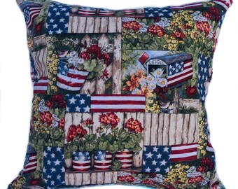 PATRIOTIC Decorative Throw Pillow Cover - Country Americana - with Invisible Zipper. Easy to put on and remove!
