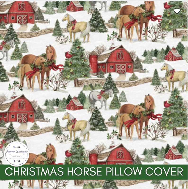 READY TO SHIP Christmas Horses Pillow, Christmas Pillow, Holiday Pillow, Holiday Pillow Cover, Horse Pillow, Christmas Decorations image 1