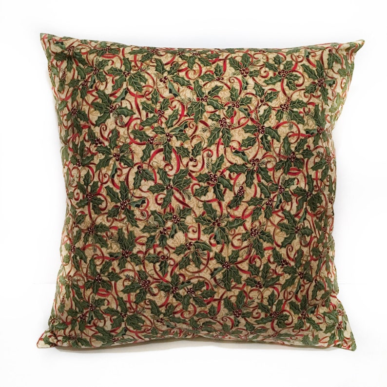 READY TO SHIP Christmas Pillow Cover, Holiday Throw Pillow, Holiday Pillows, Holly Pillow Cover, Christmas Decorations, Holiday Decor image 1