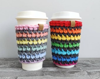 Rainbow travel cup cosy mug jumper