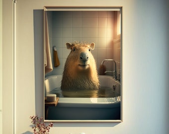 Capybara Art, Capybara Poster, Capybara Printable, Funny Bathroom Print, Bath Poster, Bathroom Art, Bathroom Decor
