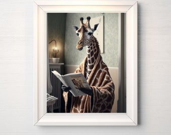 Giraffe in Toilet ,bathroom art, giraffe wall art, bathroom wall art, bathroom kids art, bathroom decor, bathroom wall decor