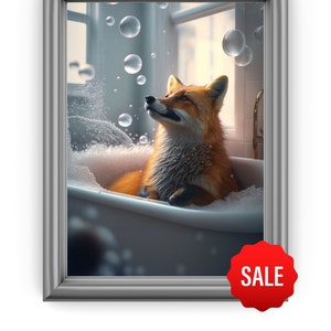 Fox bathroom art, printable wall art, bathroom humour, bathroom wall decor,bathroom print, wall art decor, wall decor, bubble bath