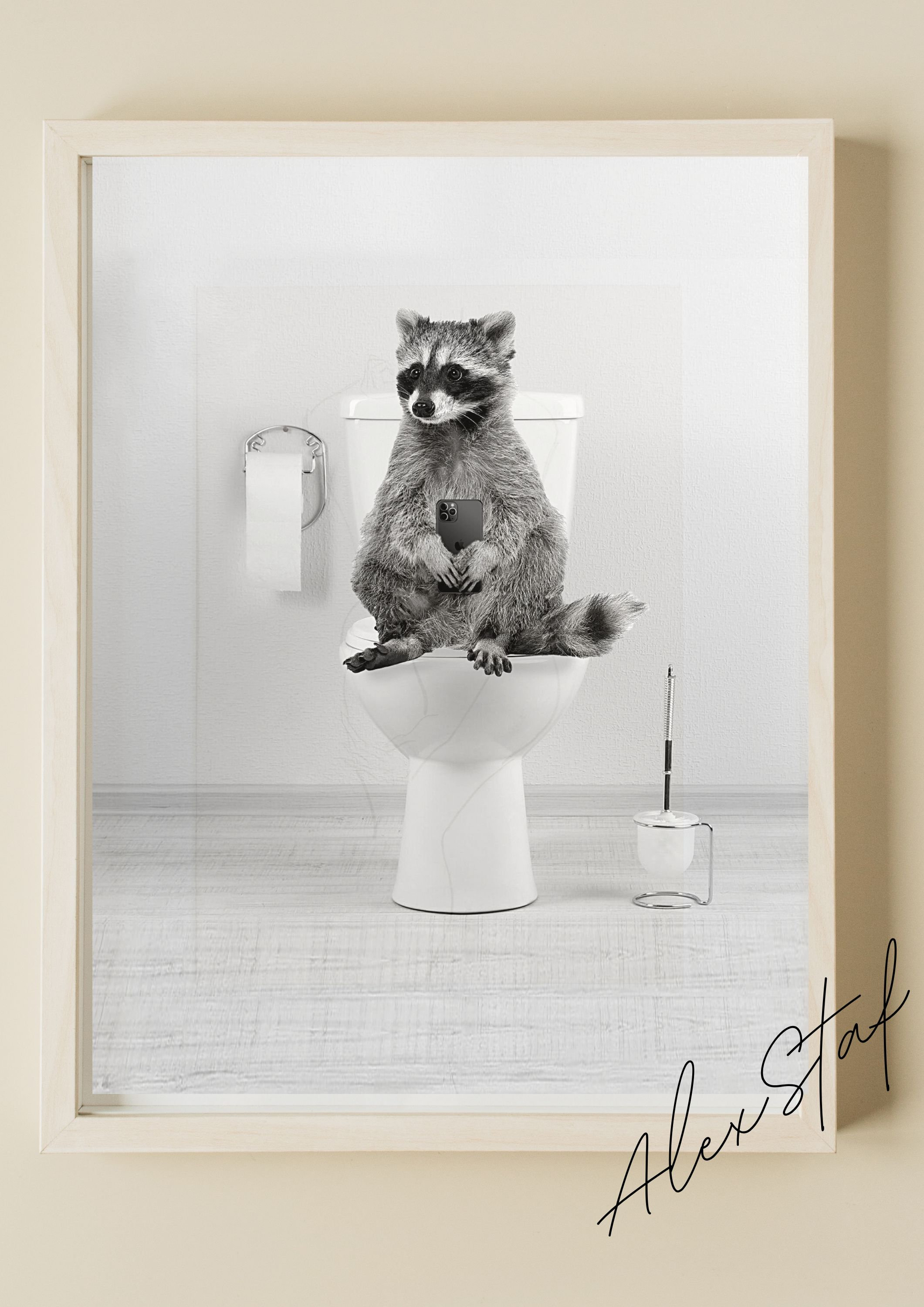 Bathroom Art Raccoon Toilet Paper Bathroom Wall Art Digital Print ...