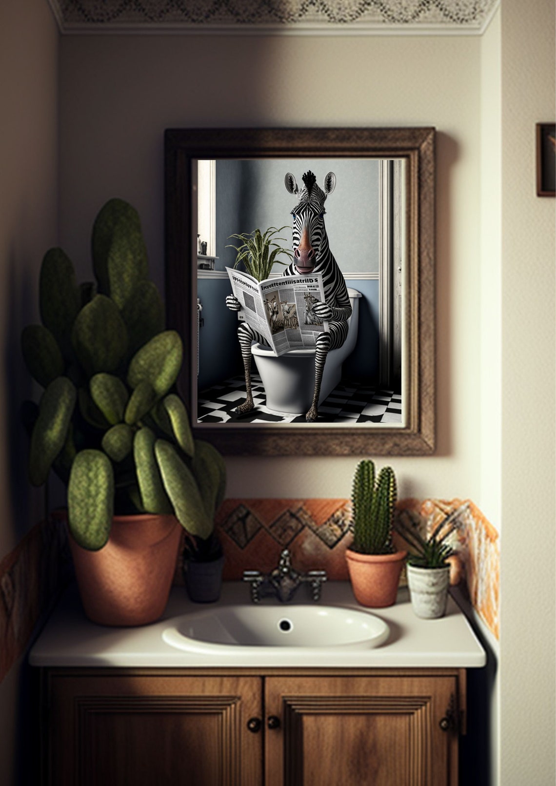 Zebra on the Toilet Blue Bathroom Print Bathroom Wall Art - Etsy