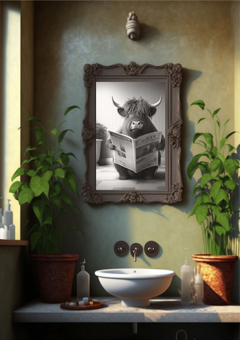 Scottish Highland Cow in Bathroom Bathroom Humor Funny - Etsy