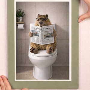 Lustige Wanddekoration mit Capybara-Motiv: Lesendes Capybara fürs Badezimmer (Digitaler Download) Bild 12