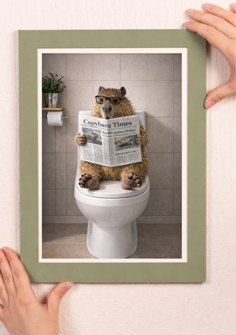 Lustige Wanddekoration mit Capybara-Motiv: Lesendes Capybara fürs Badezimmer (Digitaler Download) Bild 12