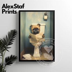 Brussels Griffon Toilet, Lezen, hondenbadkamerkunst, Muurdecoratie, Grappige badkamer, Dierenprint, Thuisprints, Digitale kunst, poster