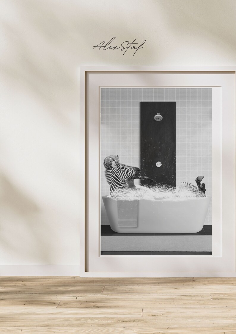 Zebra in a Bathtub Funny Bathroom Print Safari Bathroom Art - Etsy