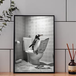 FUNNY BATHROOM PRINT penguin, penguin in Toilet,Kids Bathroom Print, Animal in bathtub, Toilet Wall Art Print,Whimsy Animal Art penguin