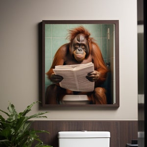 Chimpanzee Monkey Wall Art, Funny Bathroom Print, Toilet Poster, Bathroom Art, Chimpanzee Monkey Printable, Whimsy Animal Art, Kids Bathroom