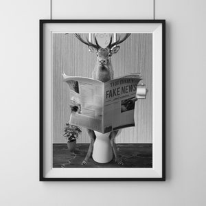 Adorable Deer in vintage bathtub, toddler bathroom art, Whimsy Animal Bathroom Wall Art Print