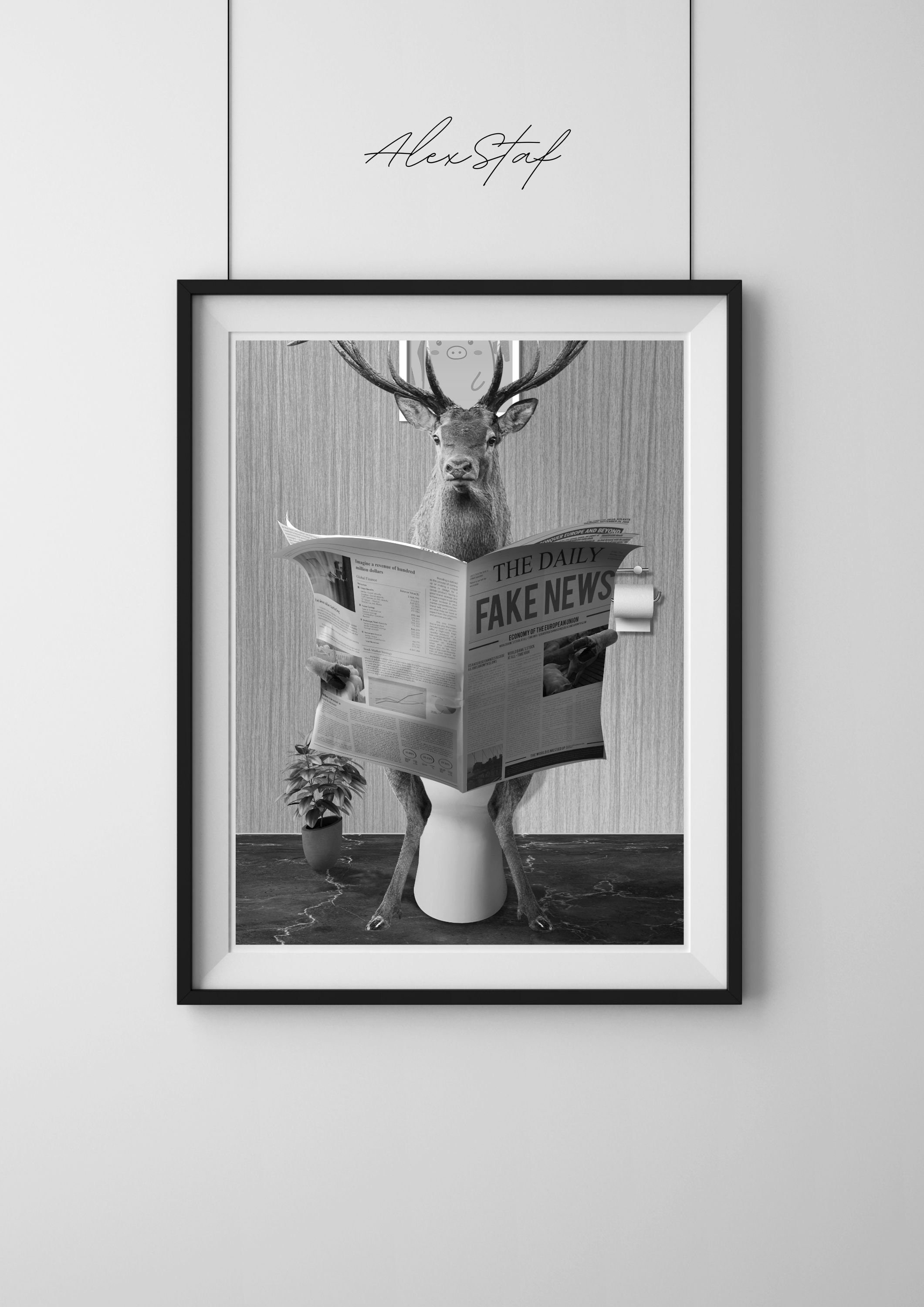 Adorable Deer in vintage bathtub, toddler bathroom art, Whimsy Animal Bathroom Wall Art Print