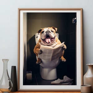 English Bulldog, Toilet, Reading, dog bathroom art, Wall Decor, Funny Bathroom, Animal Print, Home Printables, Digital Art, Instant Download