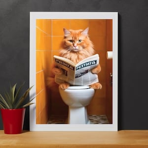 Cat Print, Funny Bathroom Decor, Cat in Toilet, Animal in toilet, Whimsy Animal Art, Kids Bathroom Wall Art, Printable Digital Download