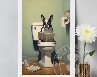 Boston Terrier dog, gifts bathroom art funny, dog bathroom wall art, funny bathroom art Boston Terrier, dog bathroom art