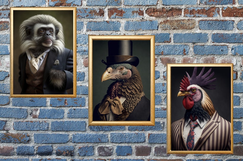 Aristocratic Animals Bundle Funny Animal Wall Decor Etsy UK