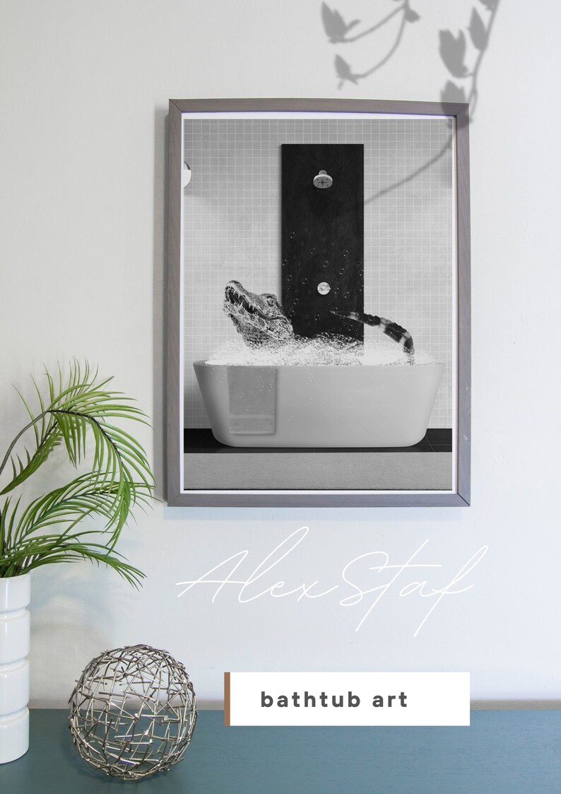 Alligator in the Bathroom Alligator Bathing Funny Bathroom Etsy