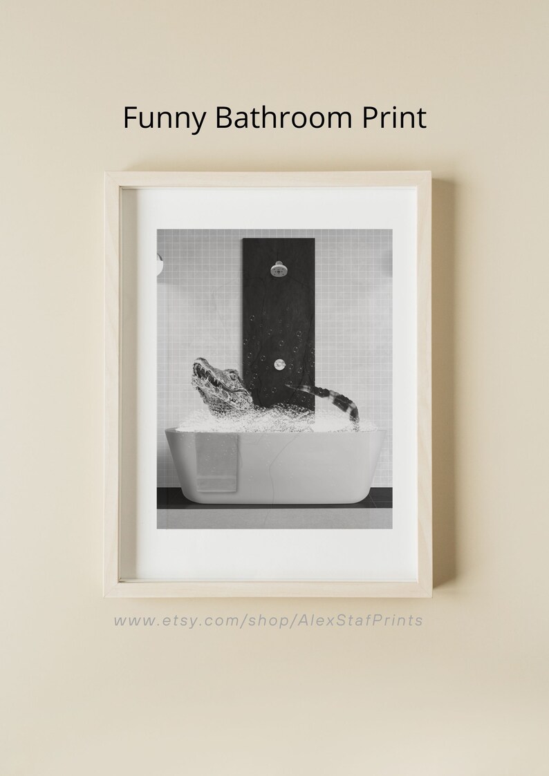 Alligator in the Bathroom Alligator Bathing Funny Bathroom Etsy