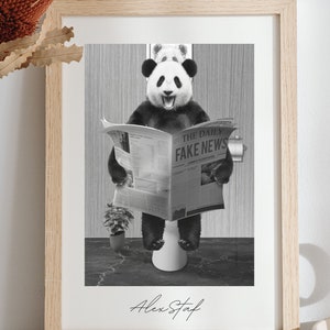 FUNNY BATHROOM PRINT panda, panda in Toilet,Kids Bathroom Print panda, Animal in bathtub, panda in Tub Print,Whimsy Animal Art panda