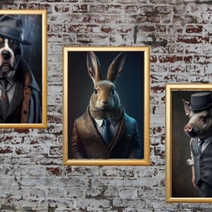 Aristocratic Animals Bundle, Funny Animal Wall Decor, Renaissance Portrait Painting, Quirky Animal Art, Home Decor, Printables, AI Created