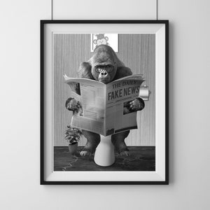 Gorilla Badezimmer Wandkunst, Lustiges Badezimmer Dekor, Affen Drucke, Badezimmer Schild, Poster, Badezimmer Wand Dekor, Bauernhaus Badezimmer Kunst